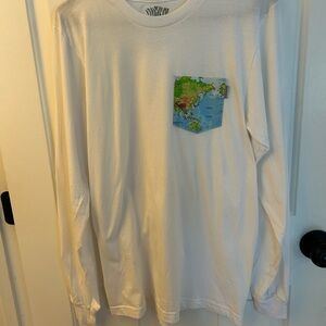 Serengetee White Long Sleeve Shirt with Map Pocket